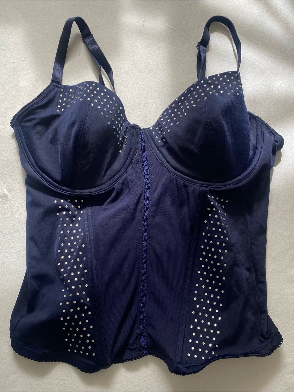 Ashley Stewart Navy Rhinestone Longline Bustier